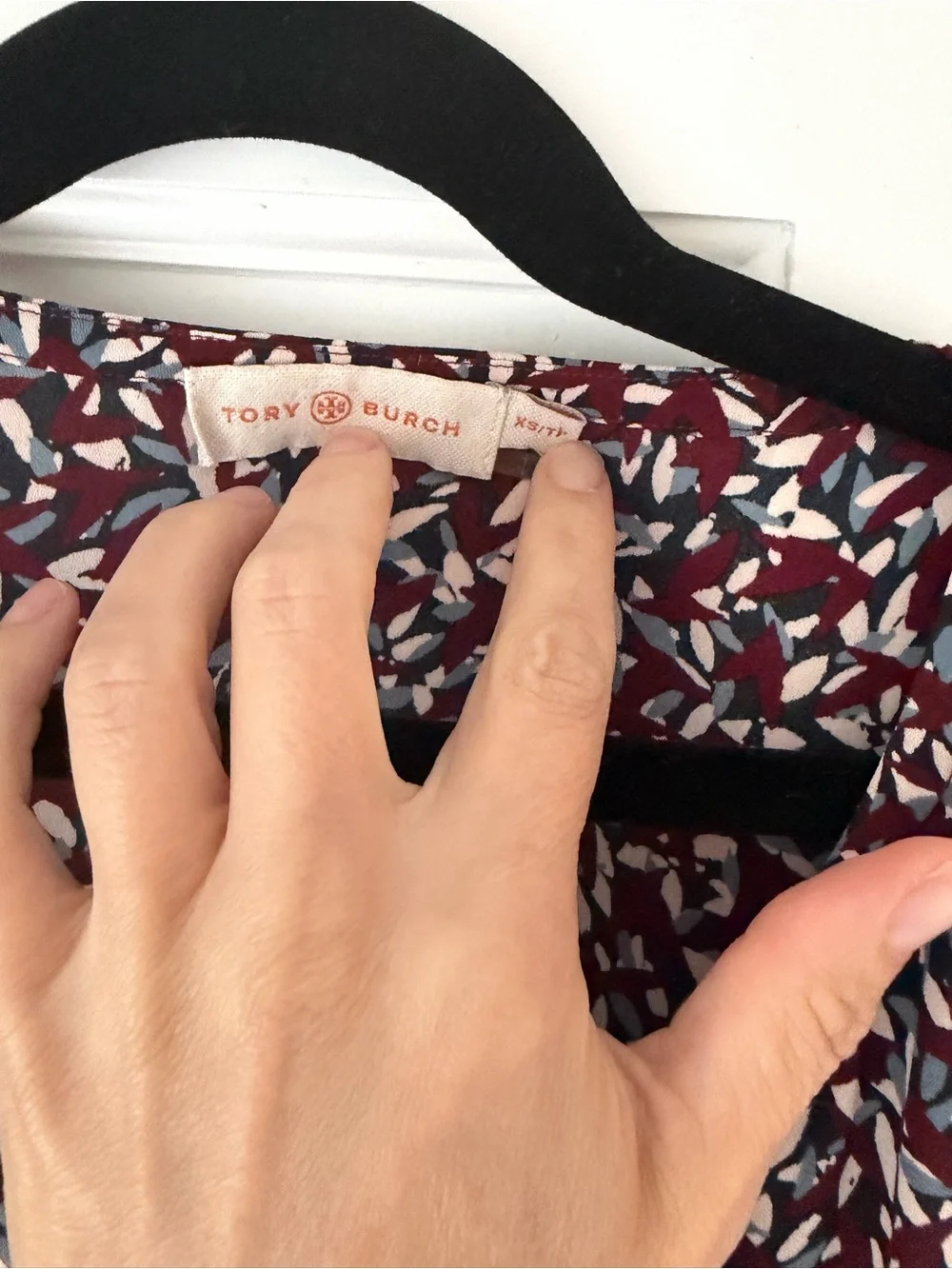 Tory Burch Burgundy Multi Short-Sleeve V-Neck Blouse